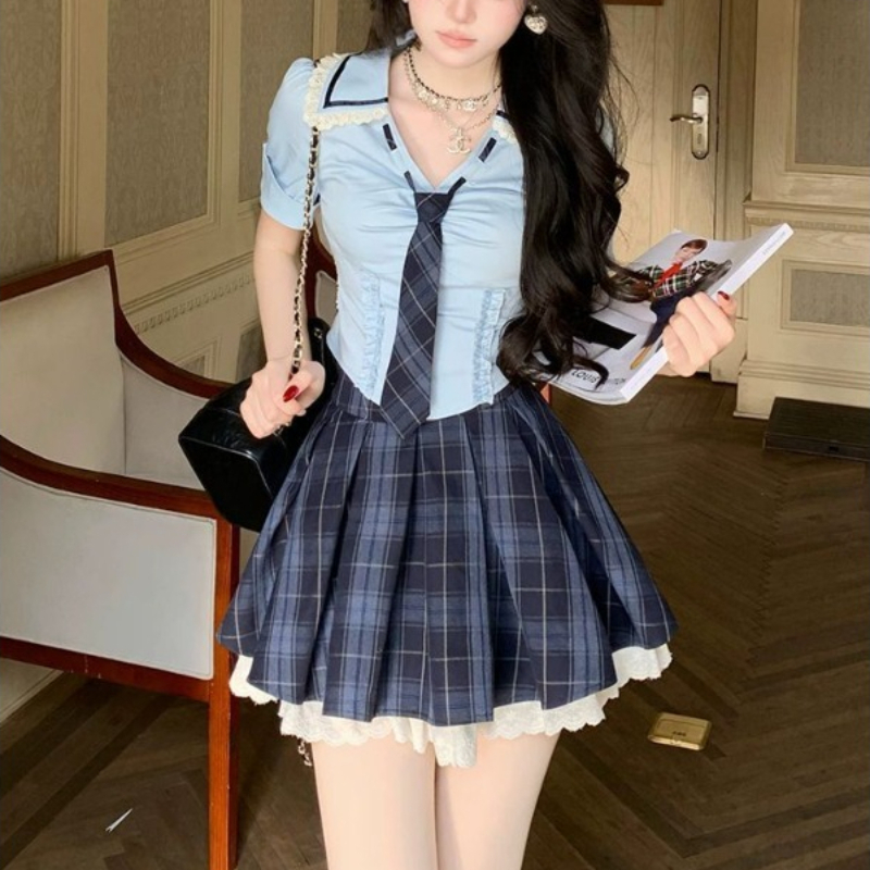 Women'S Y2K Fashion Aesthetic - Set 2 Potong Gaya Preppy Slim
