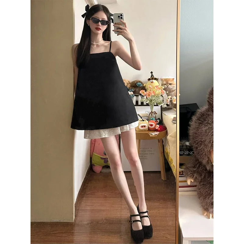 Lace Trim Cami - Setelan pakaian 2 potong untuk wanita,