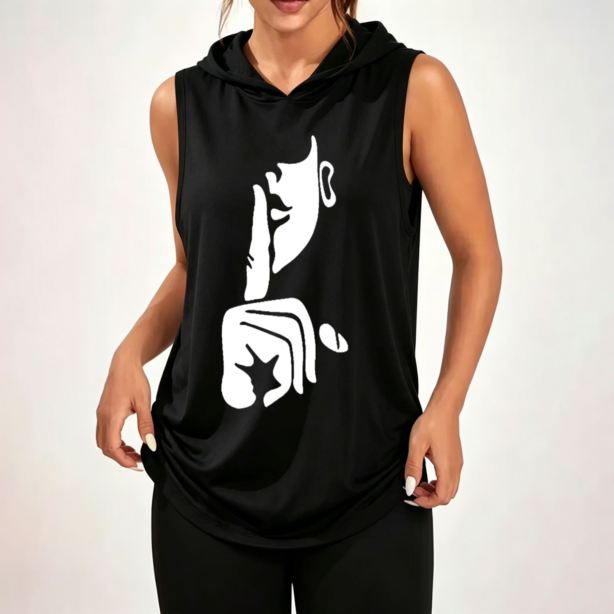 Hoodie Women Oversized - Hoodie tanpa lengan berpotongan longgar dengan
