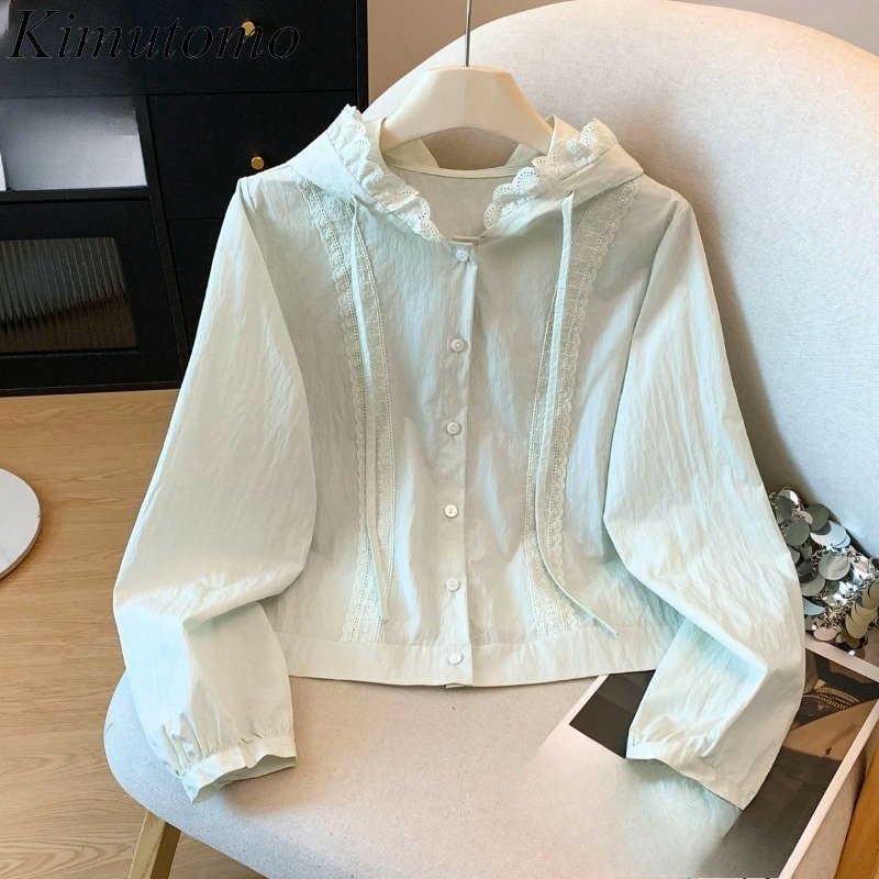 Women'S Y2K Fashion Aesthetic - Kimutomo Kemeja Wanita dengan Detail Renda