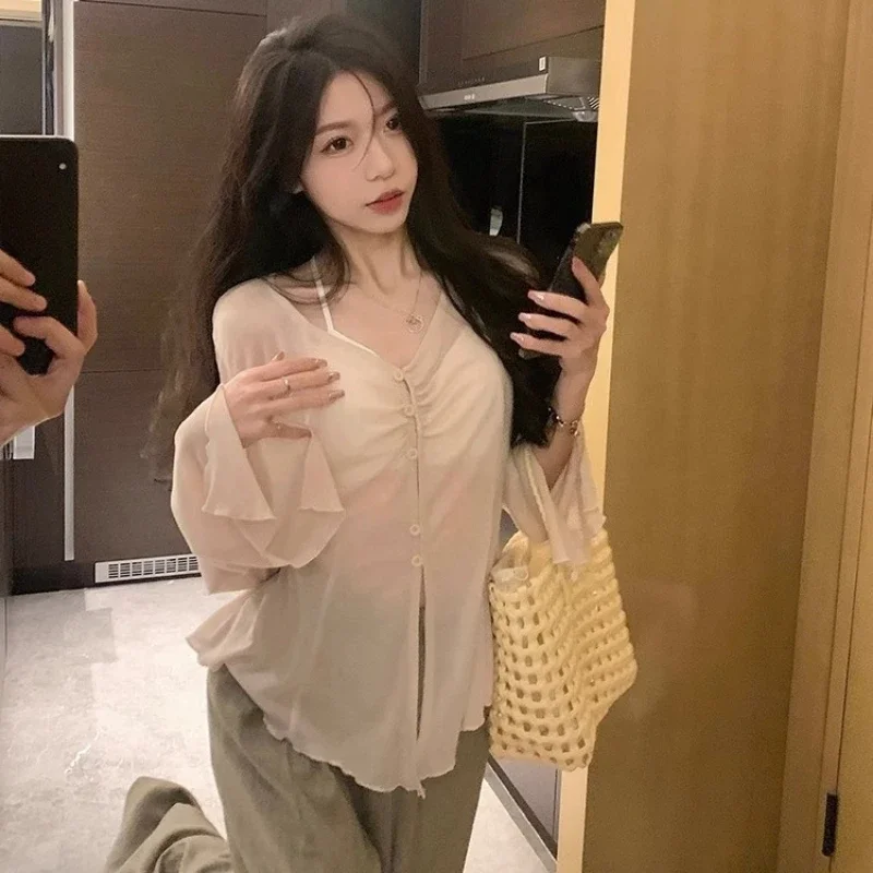 Women Fashion Blouse - Blus Lengan Lebar Model Sheer -