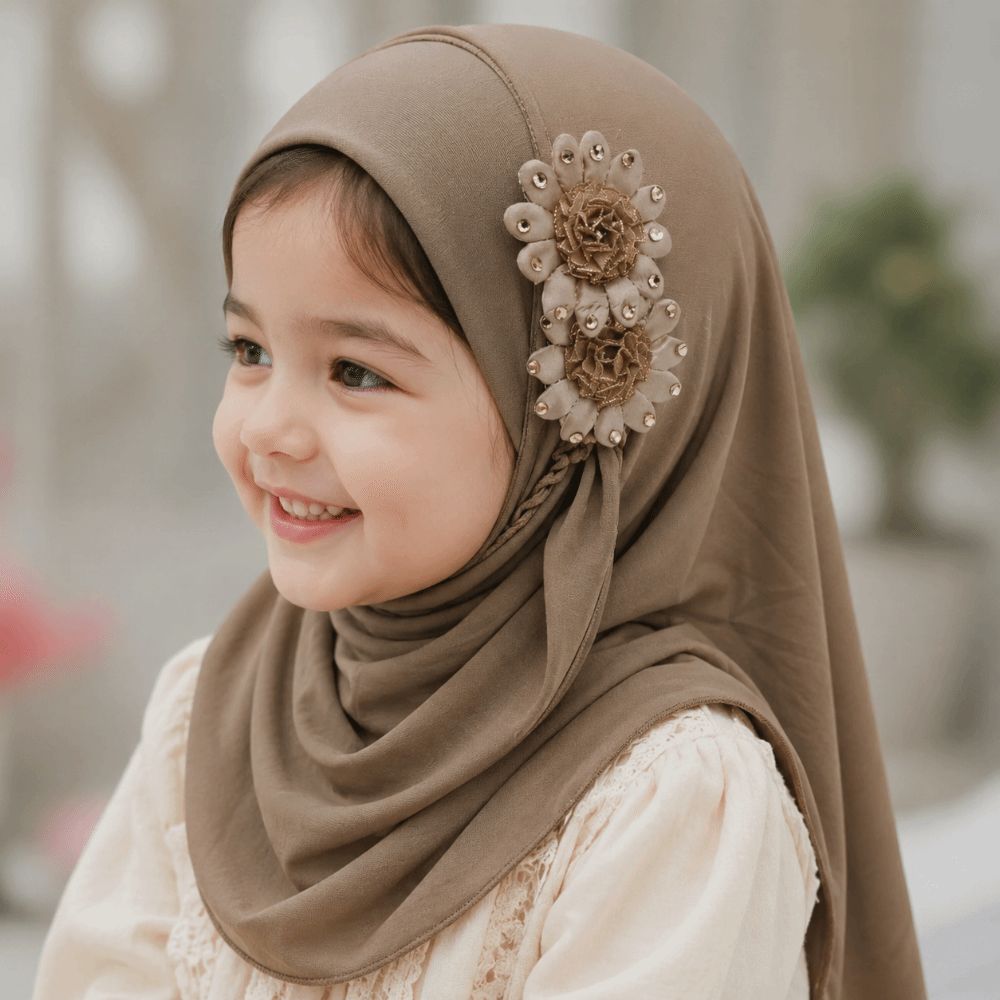 Women'S Fashion Hats - Hijab Anak Motif Bunga Solid Gaya