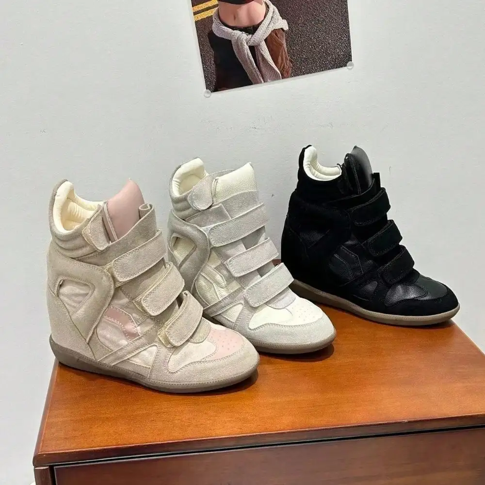 Women'S Fashion Velcro Sneakers - Sepatu Sneakers Wedge High Top untuk