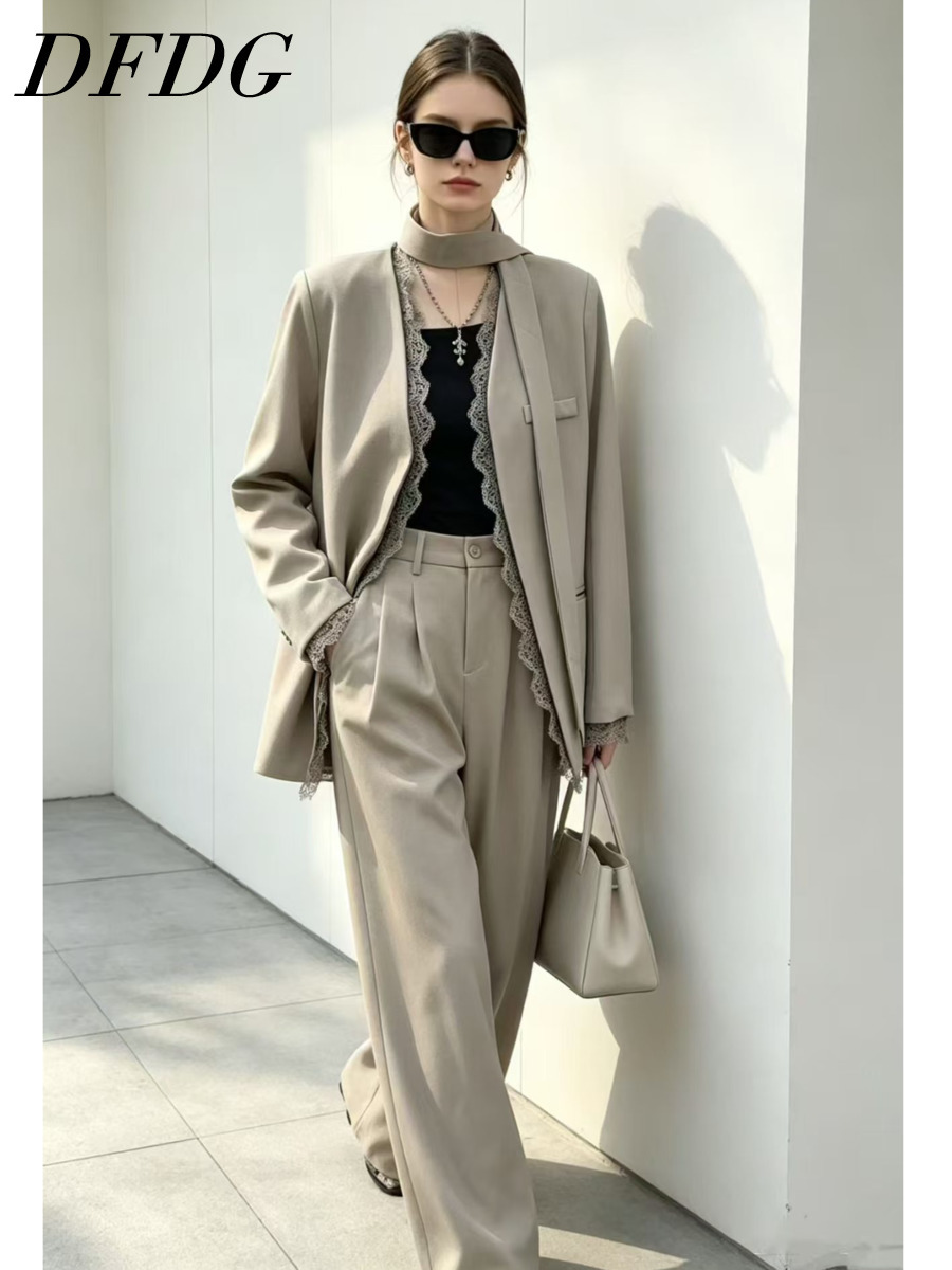 Blazer Women Oversized - Setelan Blazer Oversized Berkerah Syal DFDG