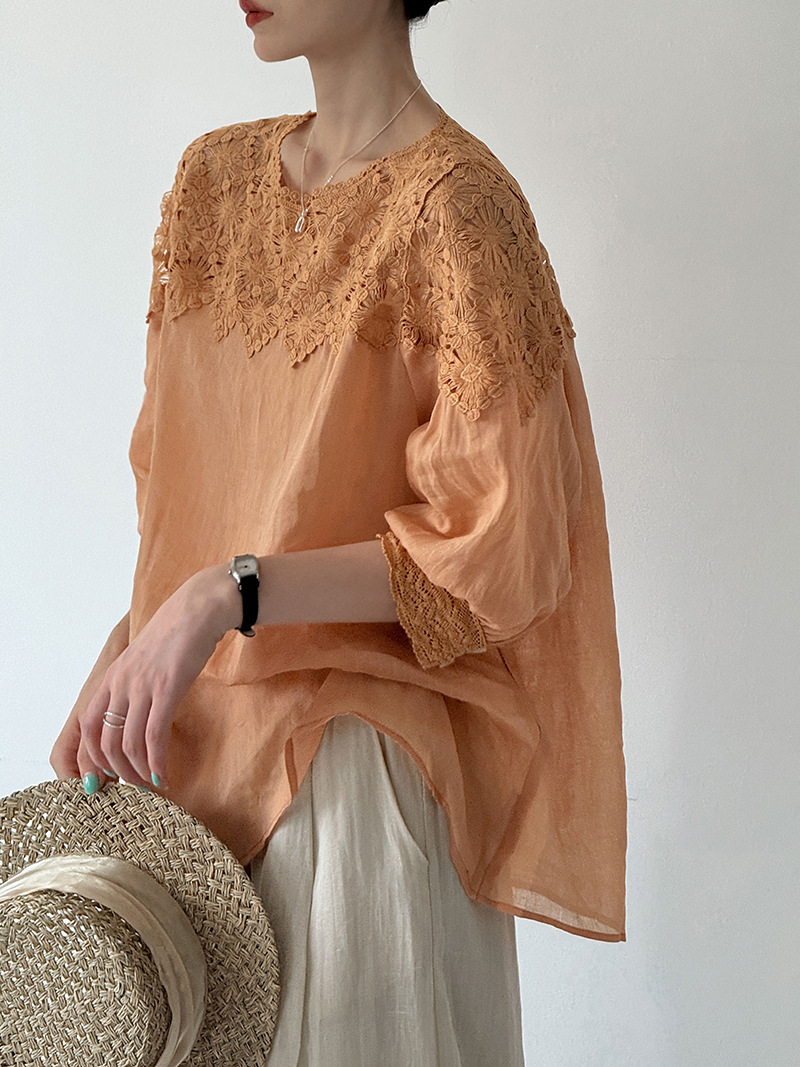 Blus Linen 100% Musim Panas Wa - Women Fashion Blouse ulasan dan harga