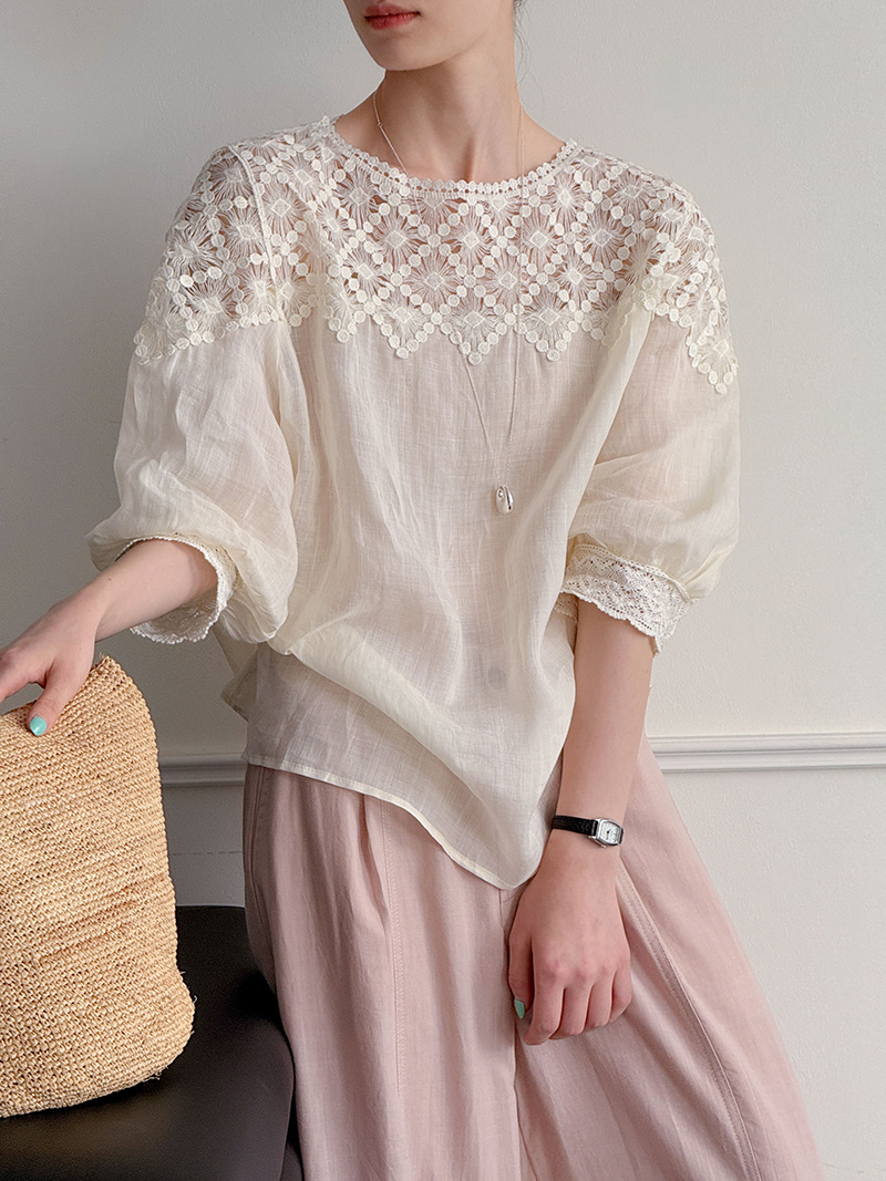 Blus Linen 100% Musim Panas Wa - Women Fashion Blouse ulasan dan harga