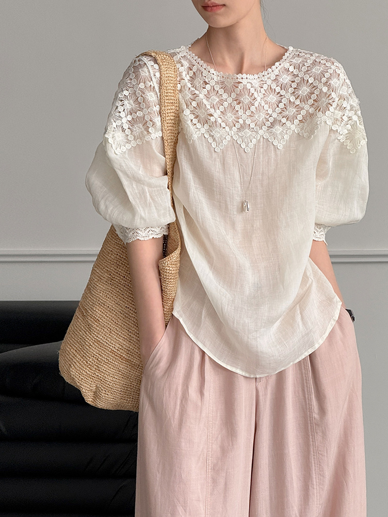 Blus Linen 100% Musim Panas Wa - Women Fashion Blouse ulasan dan harga