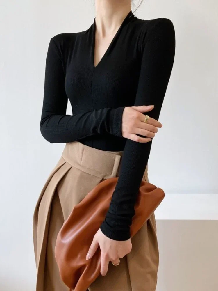 Kemeja Slim V-neck Lengan Panj - Women Fashion Blouse ulasan dan harga