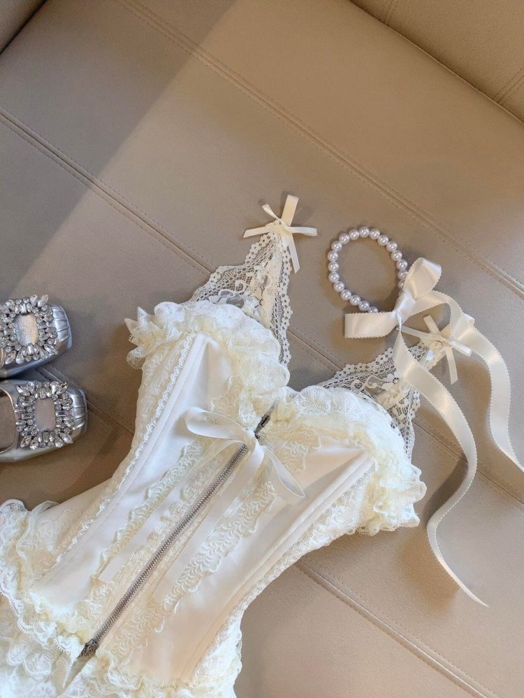 Set atasan bustier renda imut  - Lace Trim Cami ulasan dan harga
