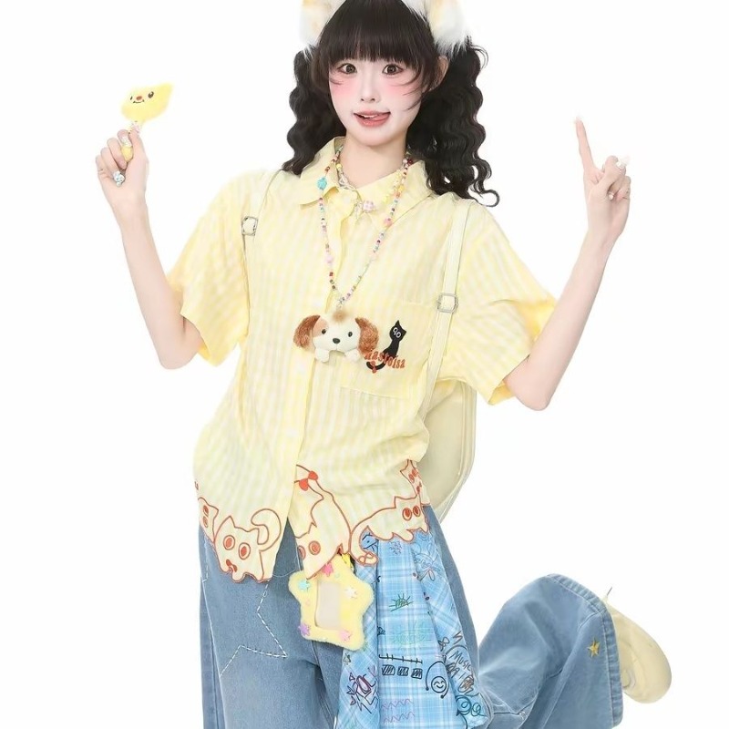 Kemeja Kimutomo Wanita Bordir  - Women'S Y2K Fashion Aesthetic ulasan dan harga