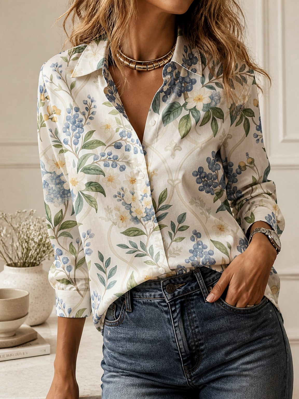Blus Berkerah Kasual Serbaguna - Women Fashion Blouse ulasan dan harga