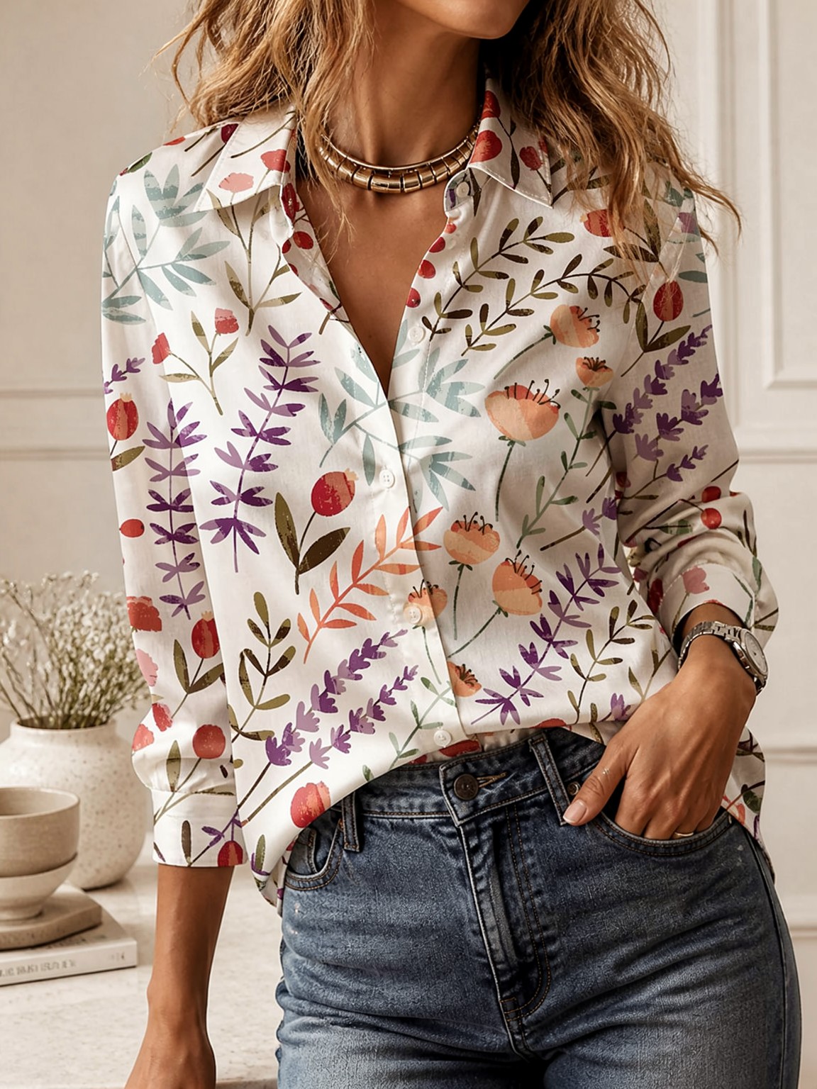 Blus Berkerah Kasual Serbaguna - Women Fashion Blouse ulasan dan harga