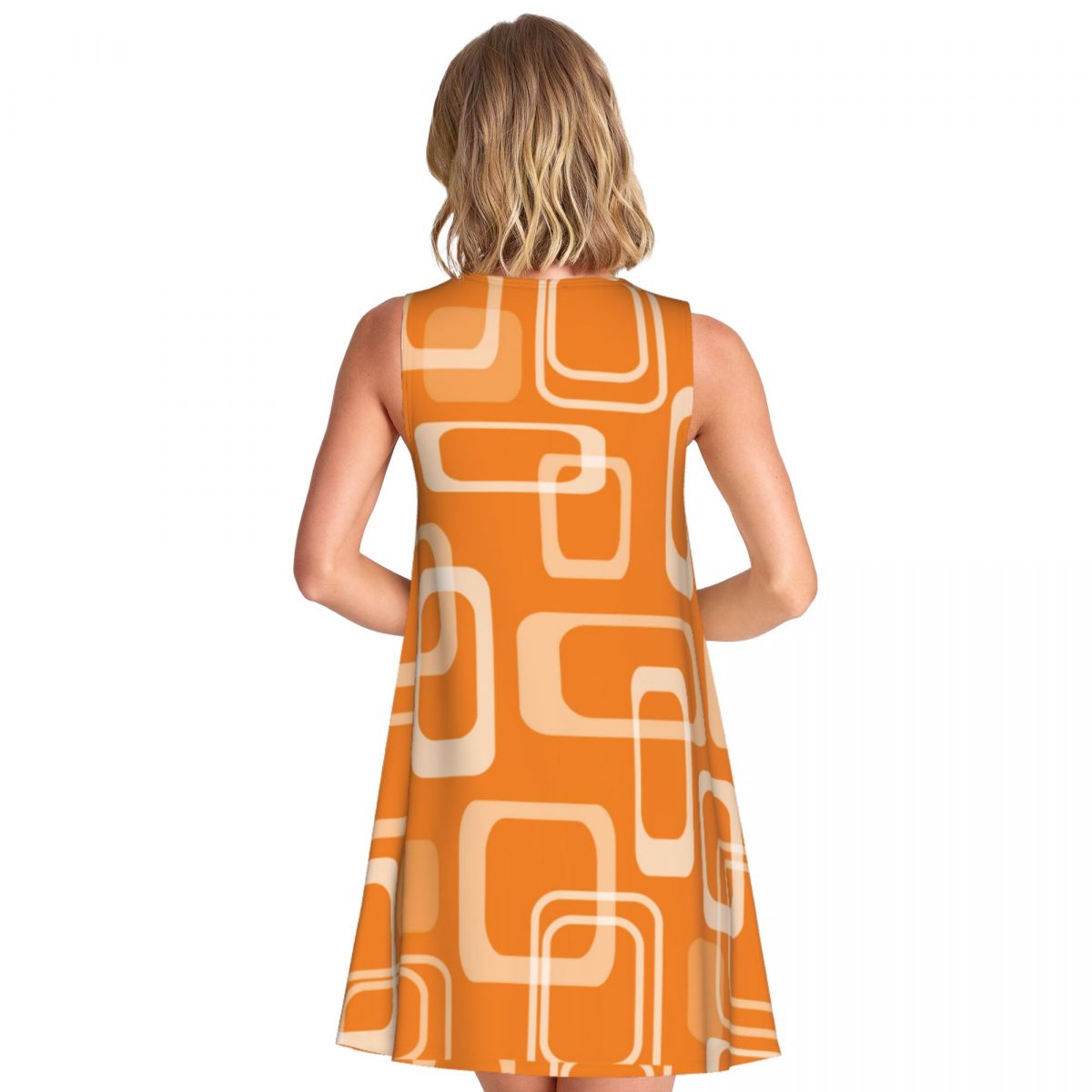 Gaun Retro Oranye Motif Kotak  - Women'S Fashion In The 60S ulasan dan harga