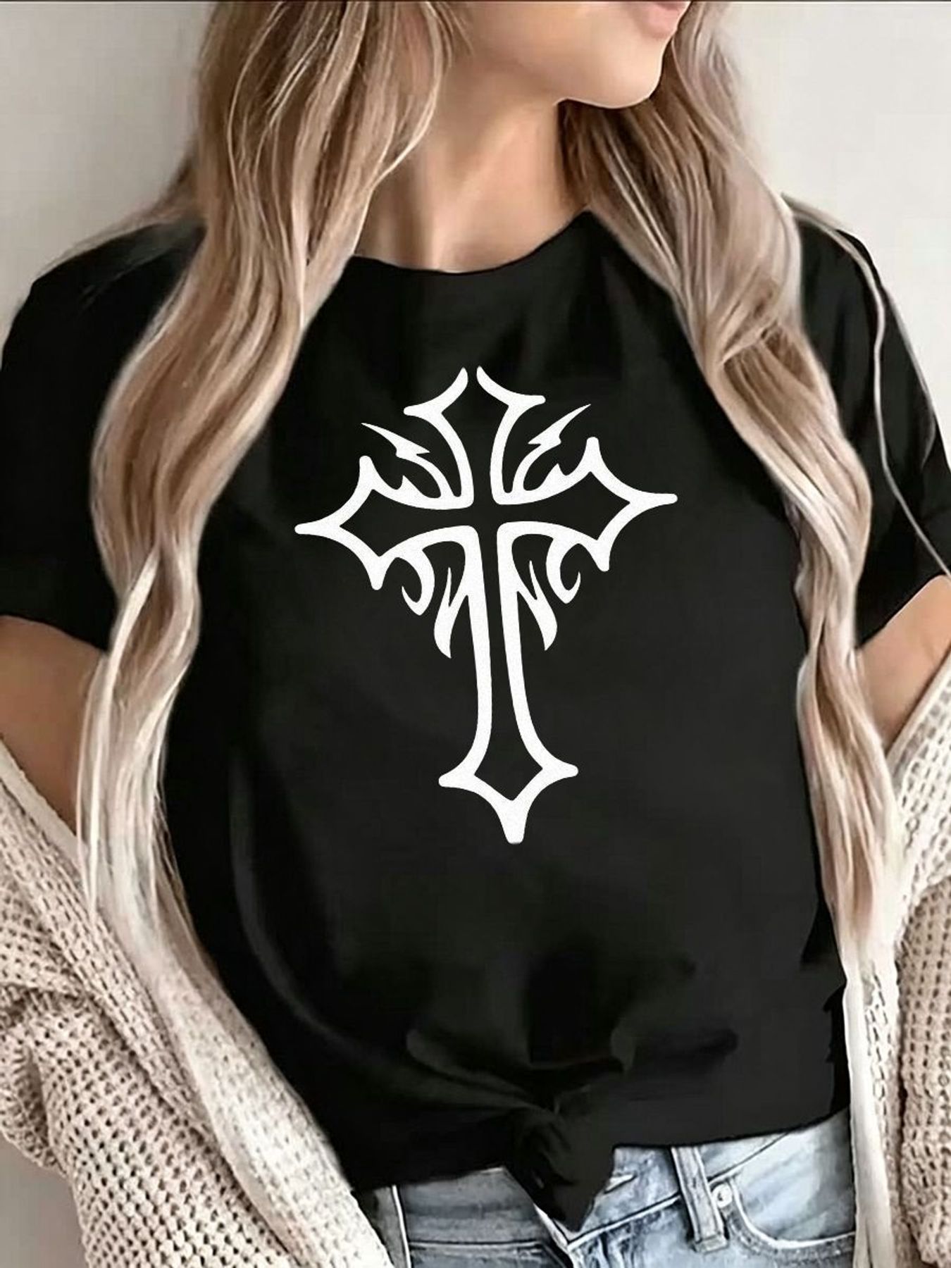 Kaos Grafis Salib Gotik Wanita - Women'S Y2K Fashion Aesthetic ulasan dan harga