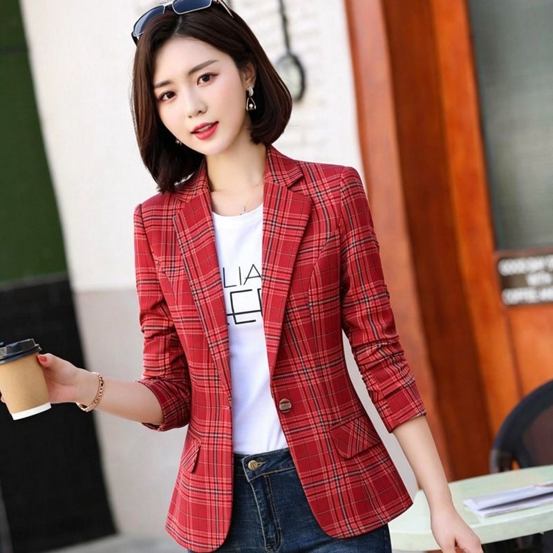 Jaket Jas Kotak-kotak Temperam - Blazer Women Oversized ulasan dan harga