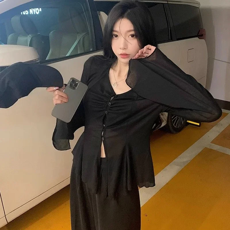 Blus Lengan Lebar Model Sheer  - Women Fashion Blouse ulasan dan harga