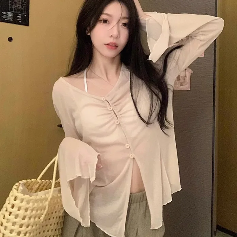 Blus Lengan Lebar Model Sheer  - Women Fashion Blouse ulasan dan harga