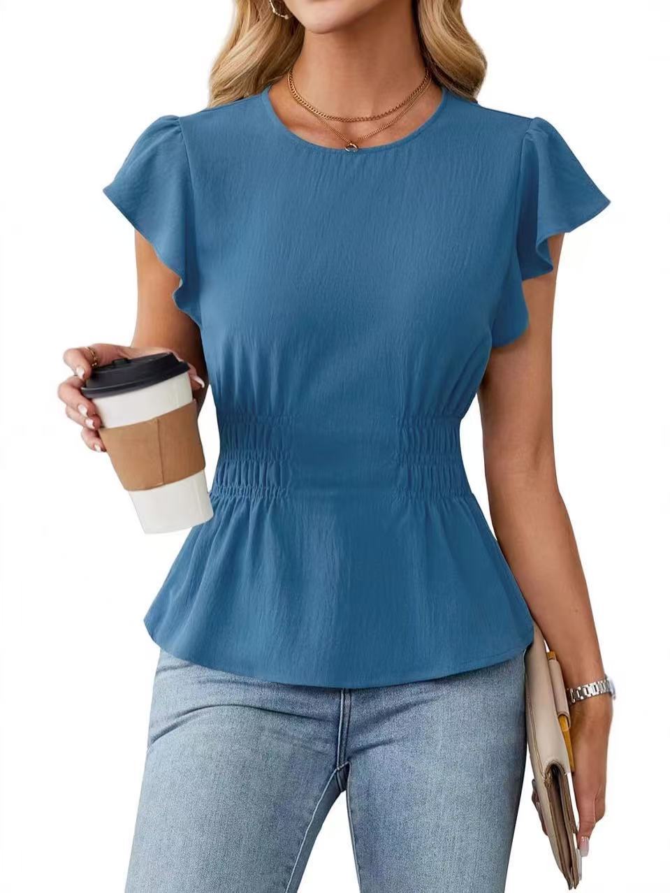 Blus Wanita Lengan Pendek Beru - Women Fashion Blouse ulasan dan harga
