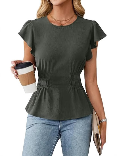 Blus Wanita Lengan Pendek Beru - Women Fashion Blouse ulasan dan harga