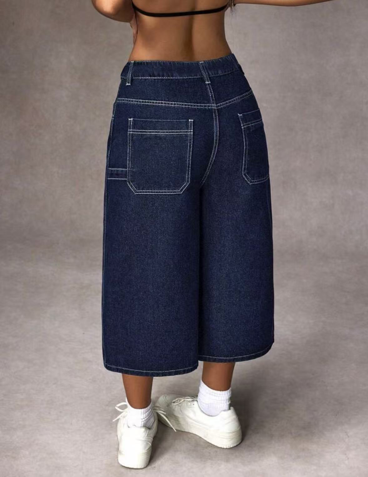Celana Jeans Capri Biru Tua Re - Mom Jeans Women ulasan dan harga