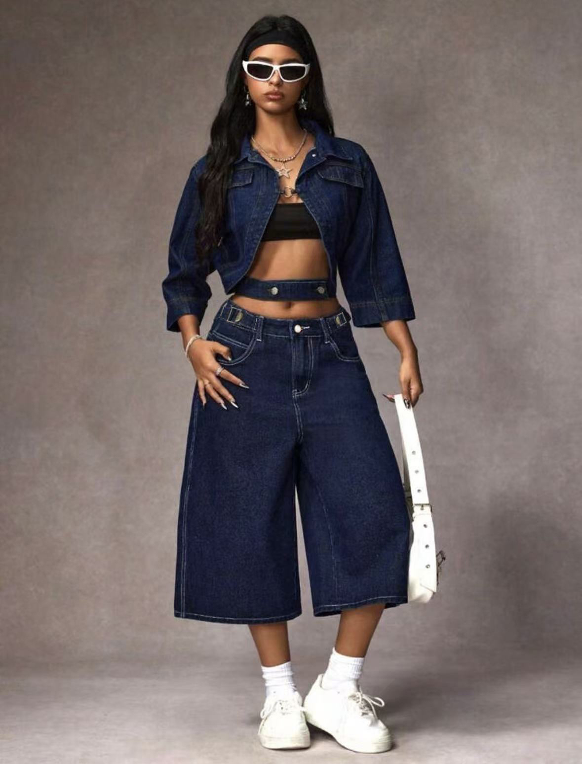 Celana Jeans Capri Biru Tua Re - Mom Jeans Women ulasan dan harga