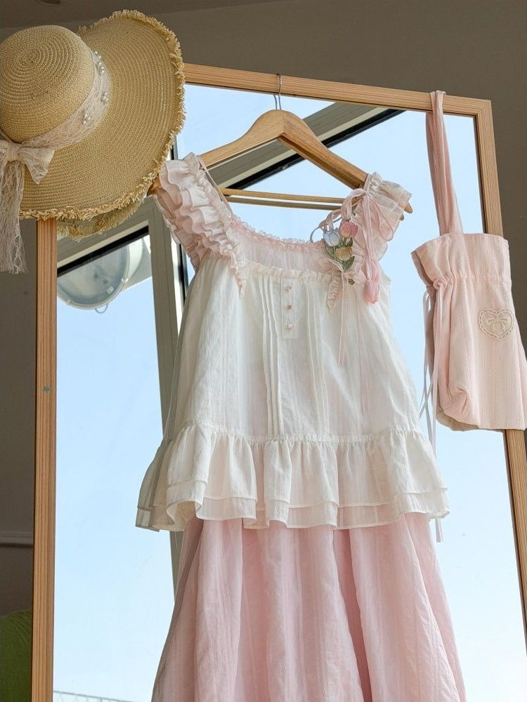 Set Dua Potong Dekorasi Tulip  - Lace Trim Cami ulasan dan harga