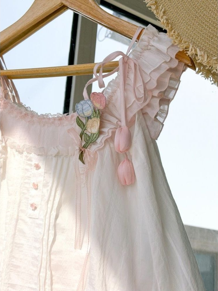 Set Dua Potong Dekorasi Tulip  - Lace Trim Cami ulasan dan harga
