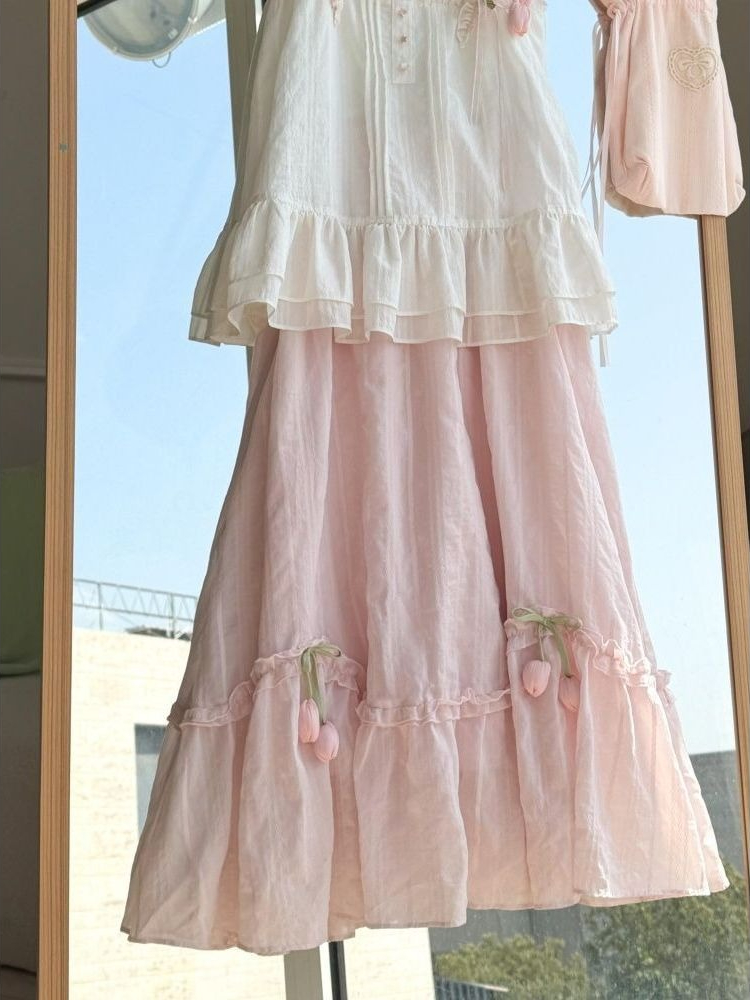 Set Dua Potong Dekorasi Tulip  - Lace Trim Cami ulasan dan harga