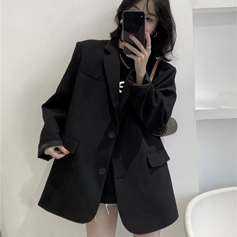 Jaket Jas Hitam Single Breaste - Blazer Women Oversized ulasan dan harga