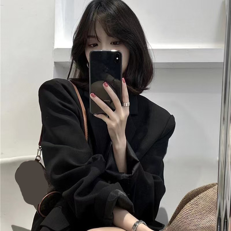 Jaket Jas Hitam Single Breaste - Blazer Women Oversized ulasan dan harga