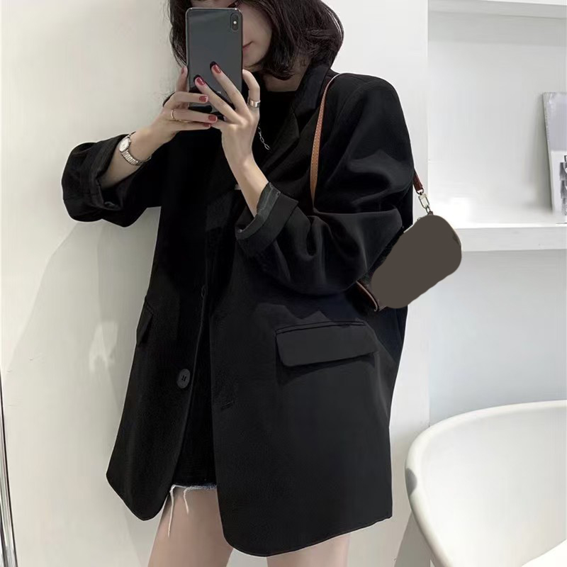Jaket Jas Hitam Single Breaste - Blazer Women Oversized ulasan dan harga