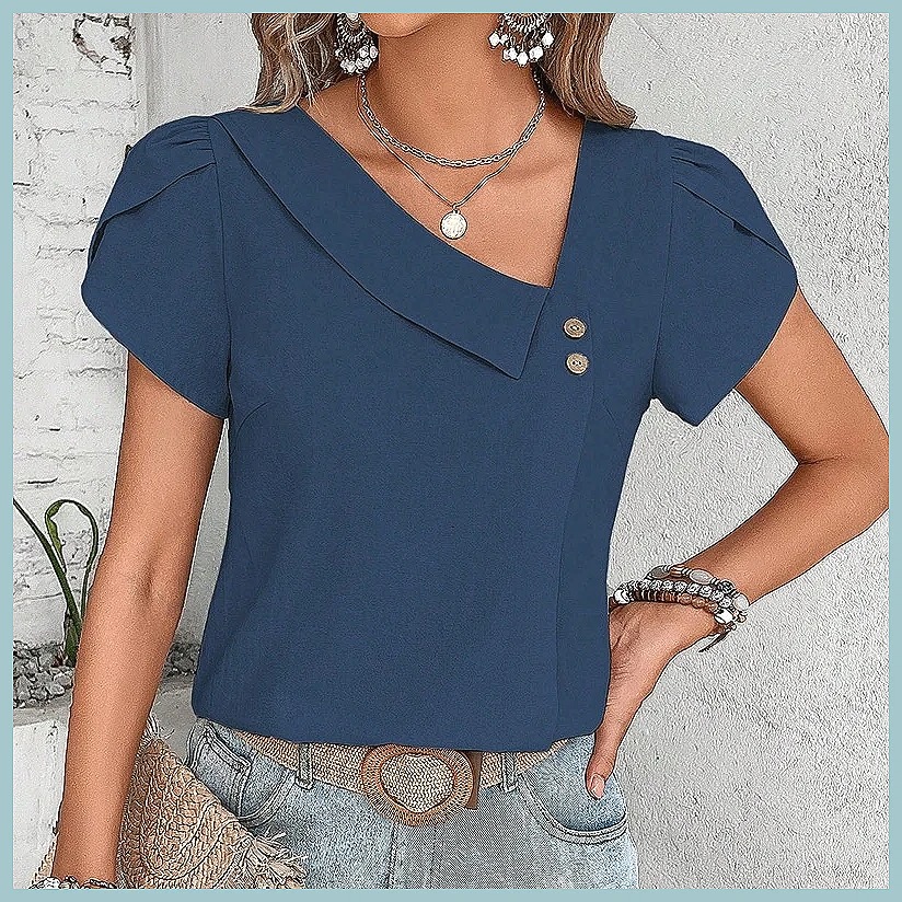 Blus Warna Solid Vintage Musim - Women Fashion Blouse ulasan dan harga